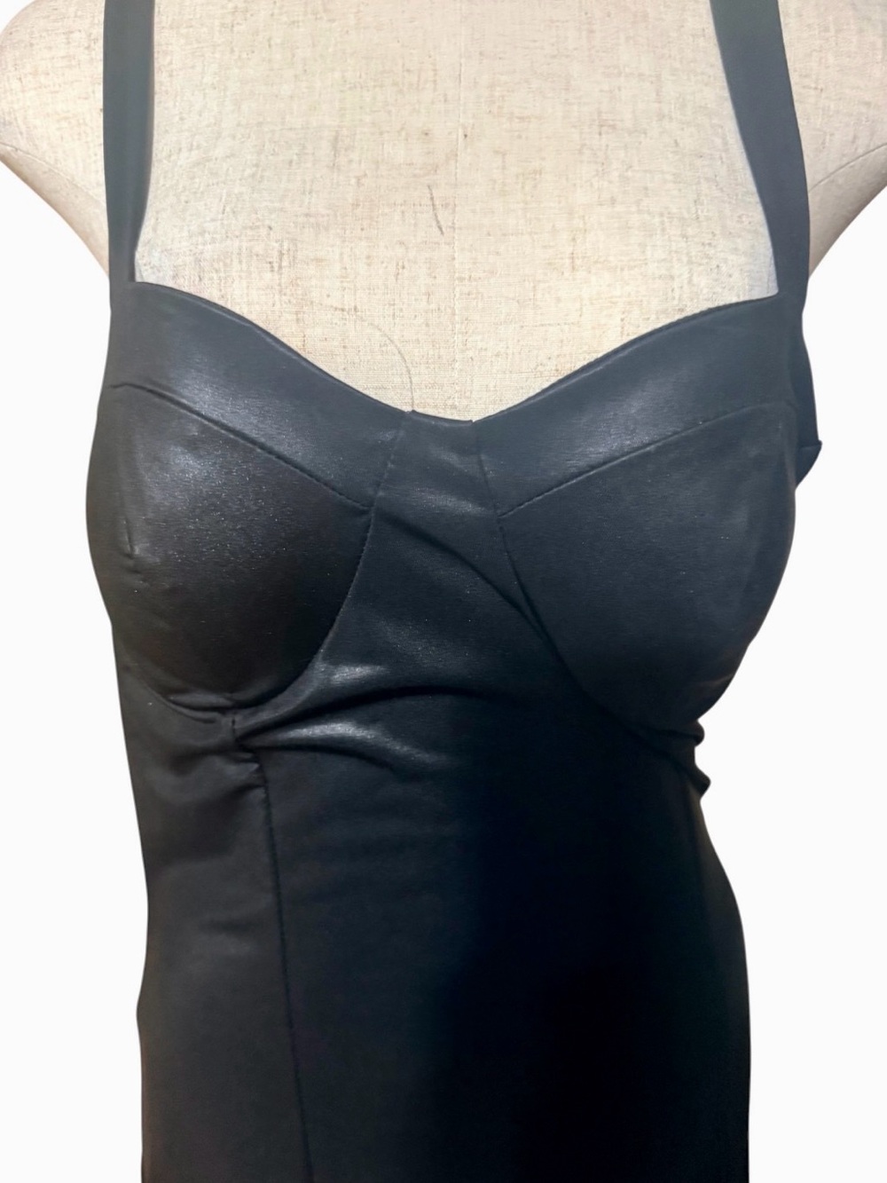 Black Fitted faux leather Bustier Dress